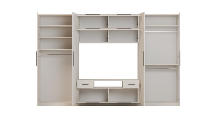 Modern wall cabinet with large cabinets, shelves, TV and drawers 350 × 227 cm, Anderson pine – SCANDI - Image 4