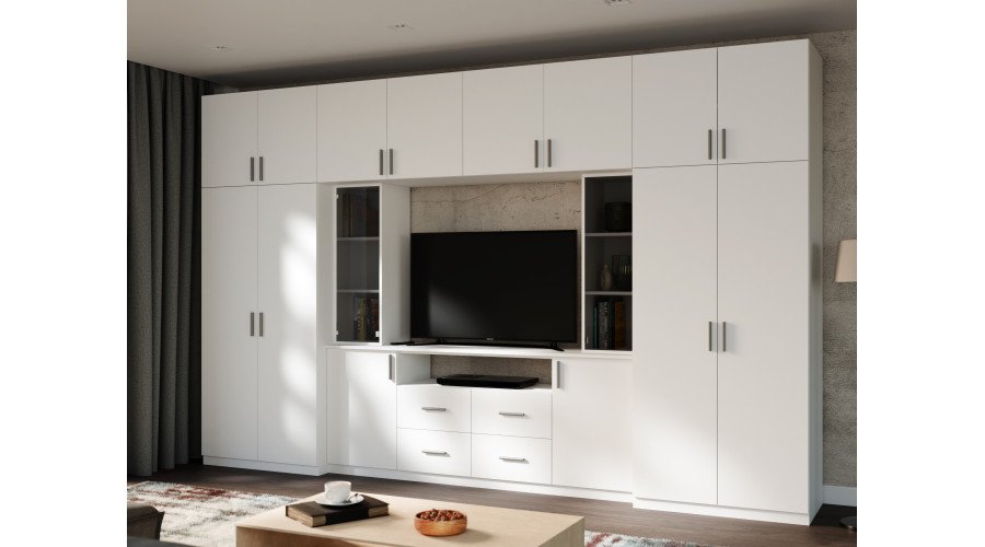 Modern wall cabinet with spacious cabinets and TV cabinet, 380 × 240 cm, Biel – NESTO - Image 2