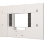 Modern wall cabinet with spacious cabinets and TV cabinet, 380 × 240 cm, Biel – NESTO