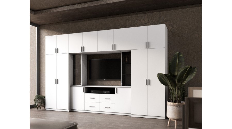 Modern wall cabinet with spacious cabinets and TV cabinet, 380 × 240 cm, Biel – NESTO - Image 3