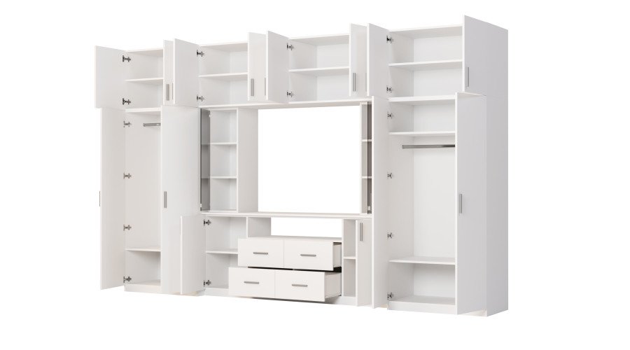 Modern wall cabinet with spacious cabinets and TV cabinet, 380 × 240 cm, Biel – NESTO - Image 4
