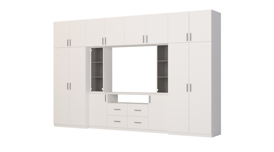 Modern wall cabinet with spacious cabinets and TV cabinet, 380 × 240 cm, Biel – NESTO