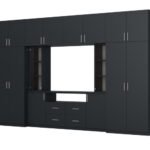 Modern wall cabinet with spacious cabinets and TV cabinet, 380 × 240 cm, Dark Blue – NESTO
