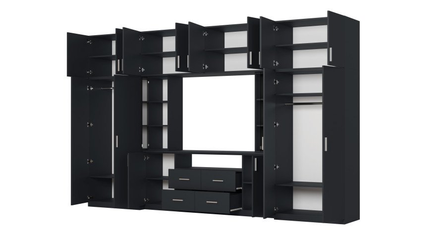 Modern wall cabinet with spacious cabinets and TV cabinet, 380 × 240 cm, Dark Blue – NESTO - Image 3