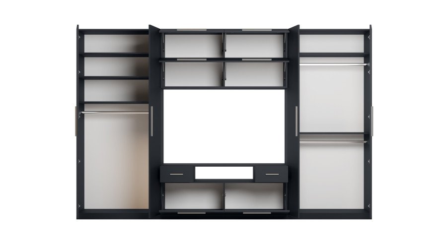 Modern wall cabinet with spacious cabinets and TV cabinet, 380 × 240 cm, Dark Blue – NESTO - Image 4