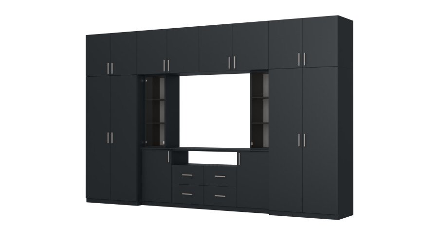 Modern wall cabinet with spacious cabinets and TV cabinet, 380 × 240 cm, Dark Blue – NESTO