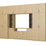 Modern wall cabinet with spacious cabinets and TV cabinet, 380 × 240 cm, Dąb Baltic Dune – NESTO