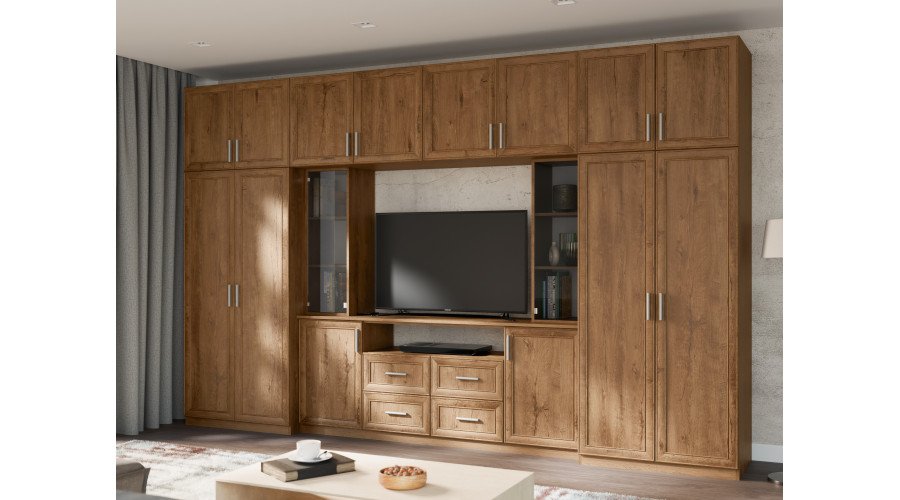Modern wall cabinet with spacious cabinets and TV cabinet, 380 × 240 cm, Dab Lefkas – NESTO - Image 2