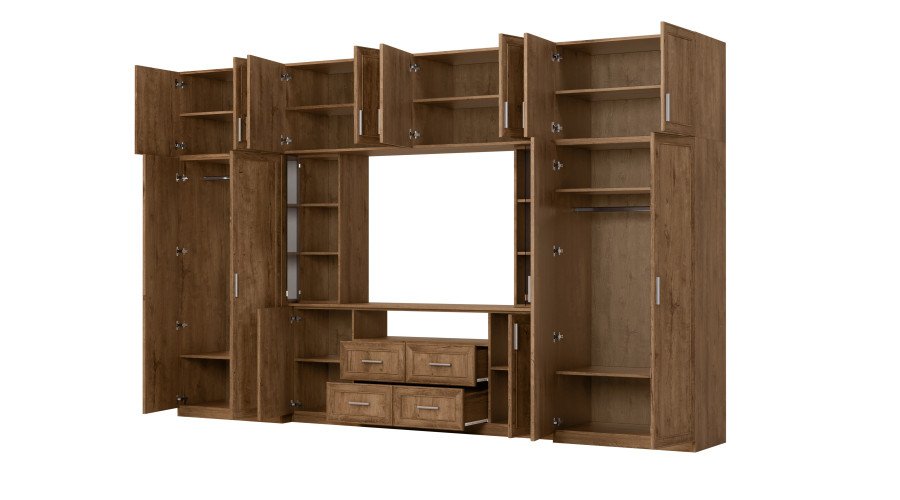 Modern wall cabinet with spacious cabinets and TV cabinet, 380 × 240 cm, Dab Lefkas – NESTO - Image 4
