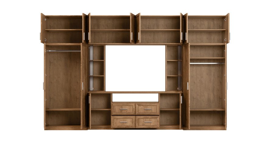 Modern wall cabinet with spacious cabinets and TV cabinet, 380 × 240 cm, Dab Lefkas – NESTO - Image 5