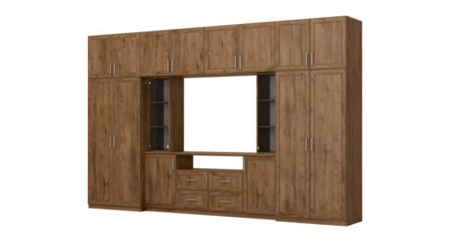 Modern wall cabinet with spacious cabinets and TV cabinet, 380 × 240 cm, Dab Lefkas – NESTO