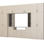 Modern wall cabinet with spacious cabinets and TV cabinet, 380 × 240 cm, Windmill Pale color – NESTO