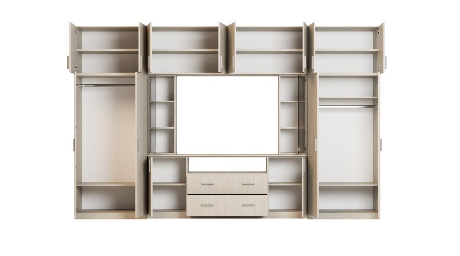 Modern wall cabinet with spacious cabinets and TV cabinet, 380 × 240 cm, Windmill Pale color – NESTO - Image 4