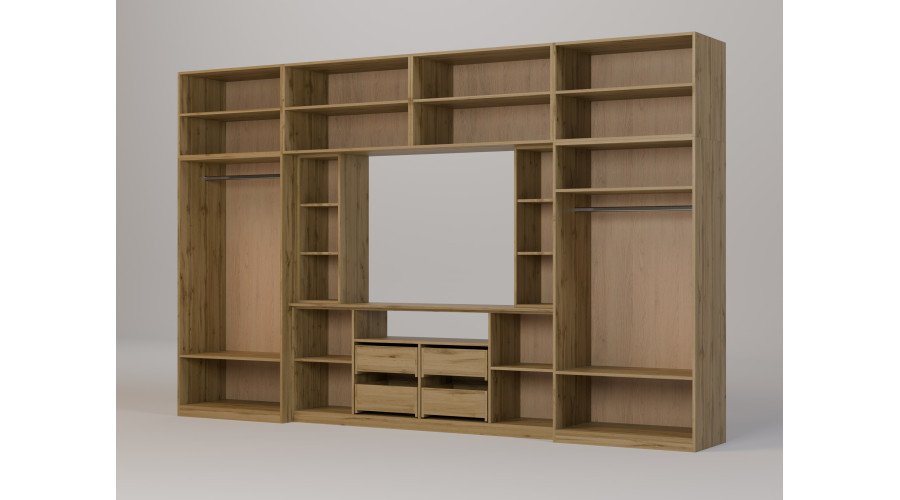Modern wall cabinet with spacious cabinets and TV cabinet, 380 × 240 cm, Wotan Oak / Bottle Green – NESTO - Image 4