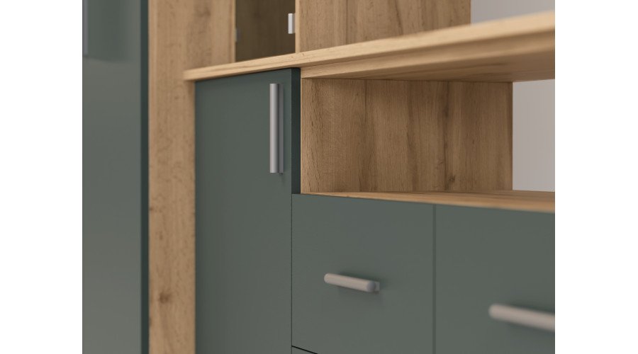 Modern wall cabinet with spacious cabinets and TV cabinet, 380 × 240 cm, Wotan Oak / Bottle Green – NESTO - Image 5