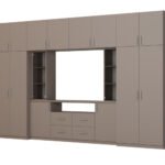 Modern wall cabinet with spacious cabinets and TV cabinet 380 × 240 cm Sepia – NESTO