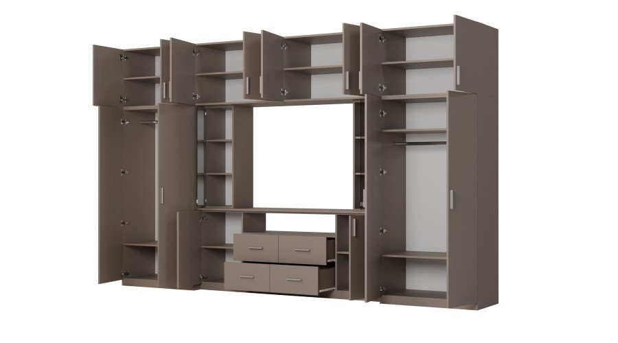Modern wall cabinet with spacious cabinets and TV cabinet 380 × 240 cm Sepia – NESTO - Image 3