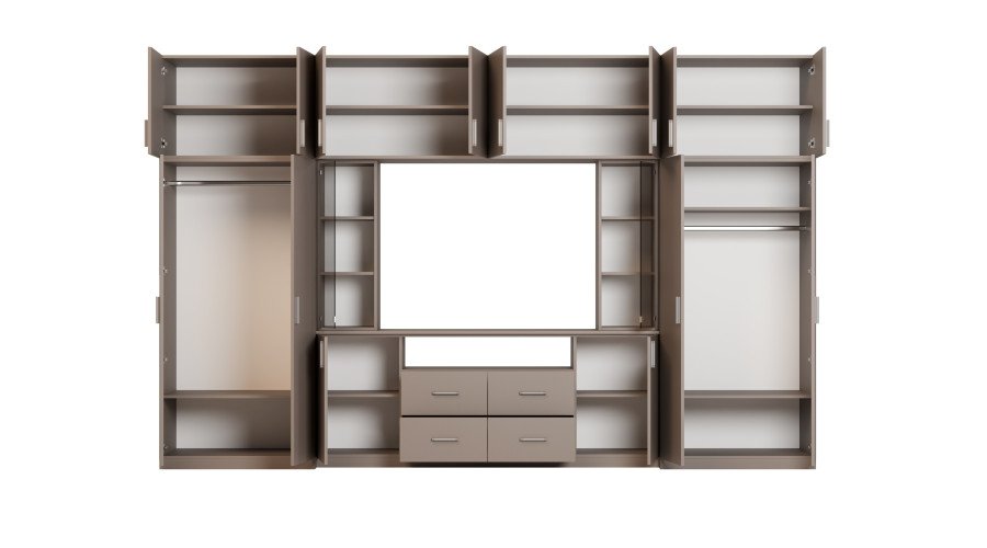 Modern wall cabinet with spacious cabinets and TV cabinet 380 × 240 cm Sepia – NESTO - Image 4