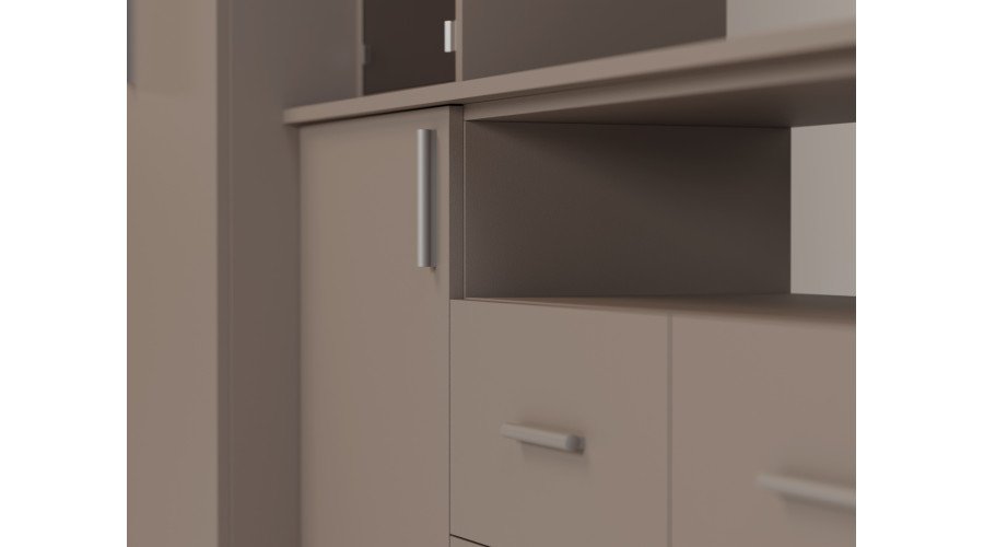 Modern wall cabinet with spacious cabinets and TV cabinet 380 × 240 cm Sepia – NESTO - Image 5