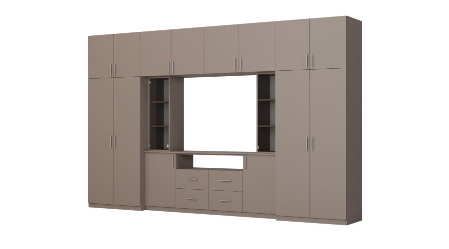 Modern wall cabinet with spacious cabinets and TV cabinet 380 × 240 cm Sepia – NESTO