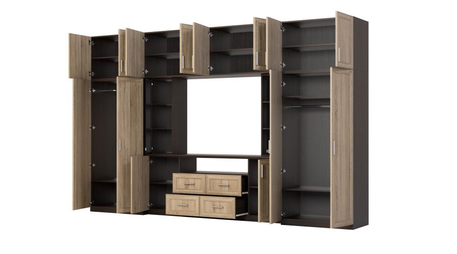 Modern wall cabinet with spacious cabinets and TV cabinet 380 × 240 cm Sonoma Ciemna / Sonoma Jasna – NESTO - Image 4