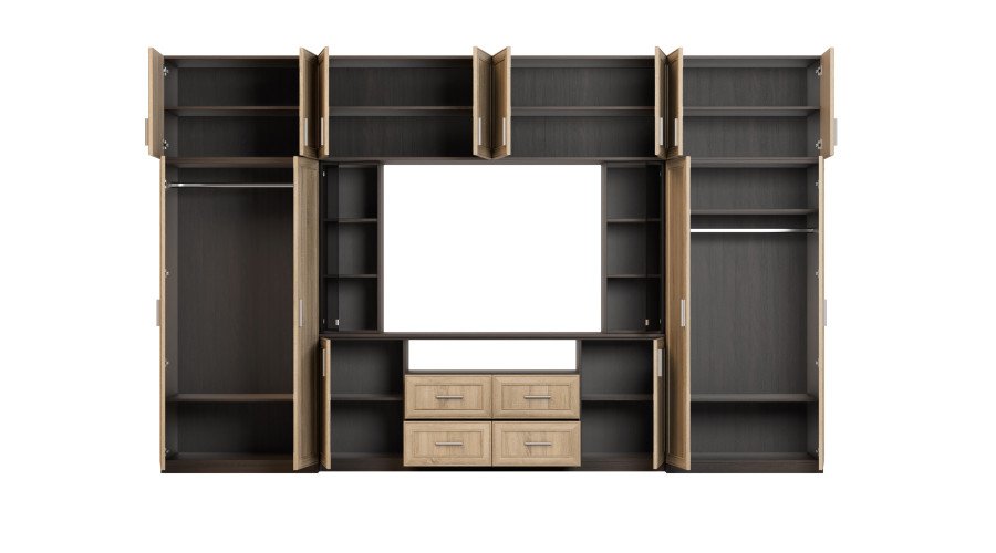 Modern wall cabinet with spacious cabinets and TV cabinet 380 × 240 cm Sonoma Ciemna / Sonoma Jasna – NESTO - Image 5