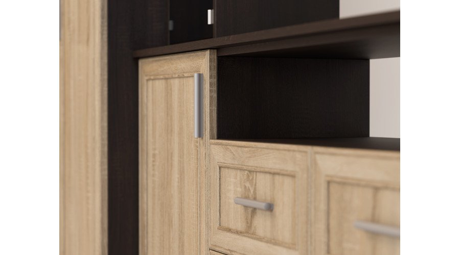 Modern wall cabinet with spacious cabinets and TV cabinet 380 × 240 cm Sonoma Ciemna / Sonoma Jasna – NESTO - Image 6