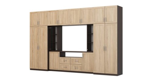Modern wall cabinet with spacious cabinets and TV cabinet 380 × 240 cm Sonoma Ciemna / Sonoma Jasna – NESTO