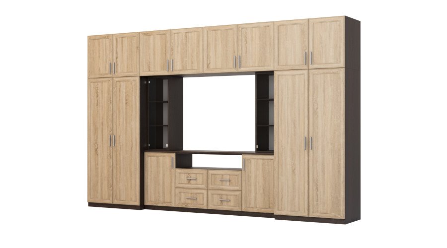 Modern wall cabinet with spacious cabinets and TV cabinet 380 × 240 cm Sonoma Ciemna / Sonoma Jasna – NESTO
