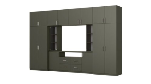 Modern wall cabinet with spacious cabinets and TV cabinet, 380 × 240 cm, Szary Grafit – NESTO