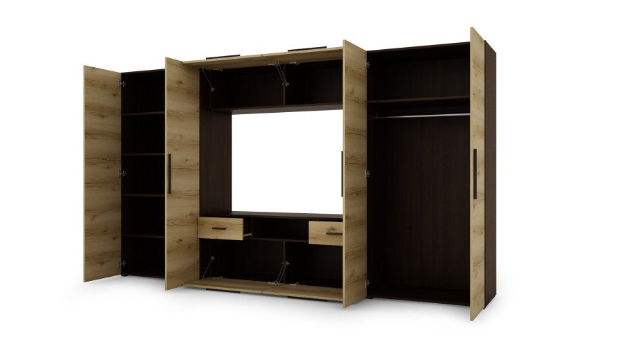 Modern wall cabinet with spacious cabinets, TV and extensions 330 × 189 cm Sonoma Dark / Grand Oak – ZEUS - Image 3