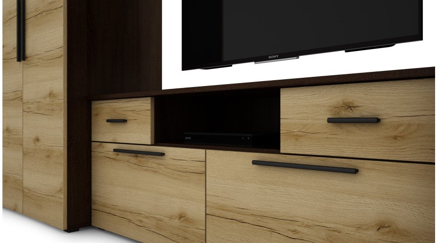 Modern wall cabinet with spacious cabinets, TV and extensions 330 × 189 cm Sonoma Dark / Grand Oak – ZEUS - Image 5