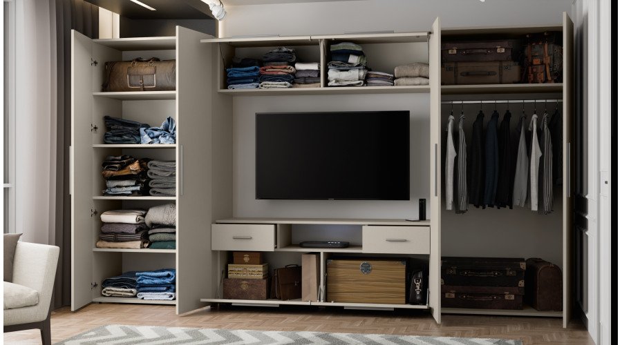 Modern wall cabinet with spacious cabinets, TV and extensions 330 × 189 cm Sonoma Dark / Grand Oak – ZEUS - Image 6