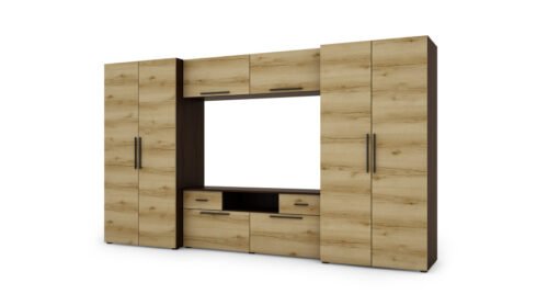 Modern wall cabinet with spacious cabinets, TV and extensions 330 × 189 cm Sonoma Dark / Grand Oak – ZEUS