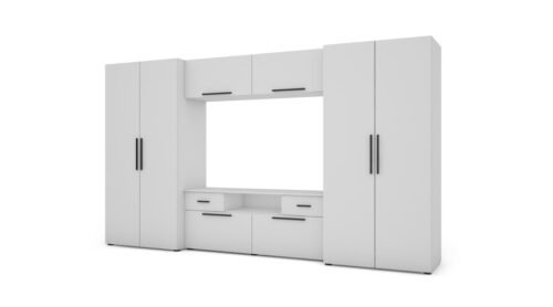 Modern wall cabinet with spacious cabinets, TV, extensions and cabinets 330 × 189 cm, Arctic White – ZEUS