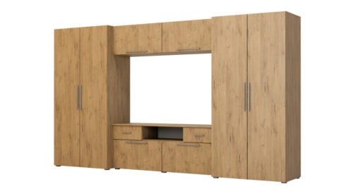 Modern wall cabinet with spacious cabinets, TV, extensions and cabinets 330 × 189 cm Lancelot Oak – ZEUS