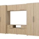 Modern wall cabinet with spacious cabinets, TV, extensions and cabinets 330 × 189 cm, oiled oak - ZEUS