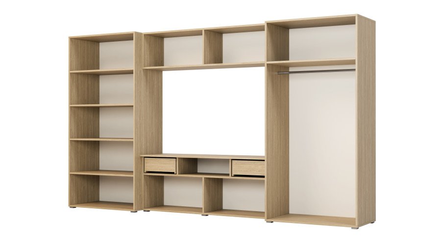 Modern wall cabinet with spacious cabinets, TV, extensions and cabinets 330 × 189 cm, oiled oak - ZEUS - Image 3