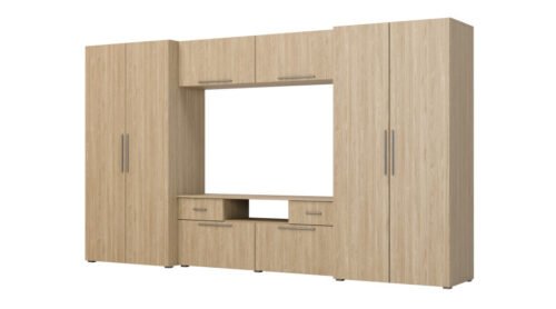 Modern wall cabinet with spacious cabinets, TV, extensions and cabinets 330 × 189 cm, oiled oak – ZEUS