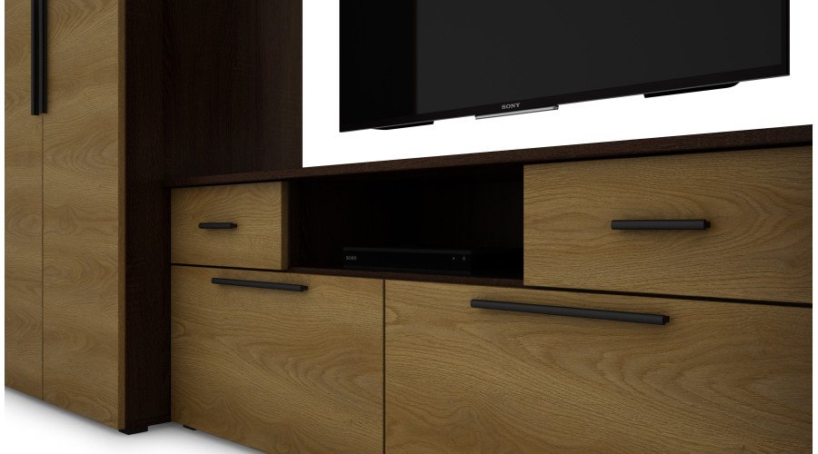 Modern wall cabinet with spacious cabinets, TV, extensions and cabinets 330 × 189 cm Dark Sonoma / Caramel Oak – ZEUS - Image 5