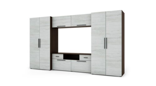 Modern wall cabinet with spacious cabinets, TV, extensions and cabinets 330 × 189 cm, dark Sonoma / Anderson pine – ZEUS