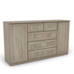 Spacious chest of drawers with cabinets and small and large drawers, 160 cm, Sonoma Jasna – LINEA