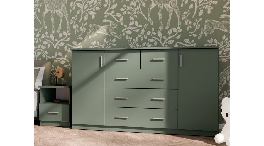 Spacious chest of drawers with cabinets and small and large drawers, 160 cm, Bottle Green – LINEA - Image 2