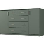 Spacious chest of drawers with cabinets and small and large drawers, 160 cm, Bottle Green – LINEA