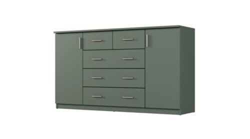Spacious chest of drawers with cabinets and small and large drawers, 160 cm, Bottle Green – LINEA