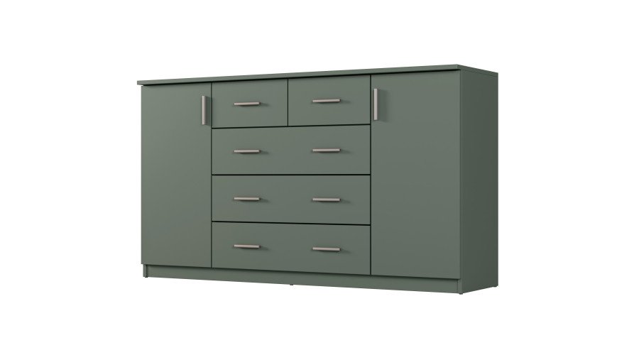 Spacious chest of drawers with cabinets and small and large drawers, 160 cm, Bottle Green – LINEA