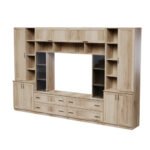 Spacious wall cabinet with open shelves, drawers and cabinets, 340 × 220 cm, Grand Natural Oak, MODENA