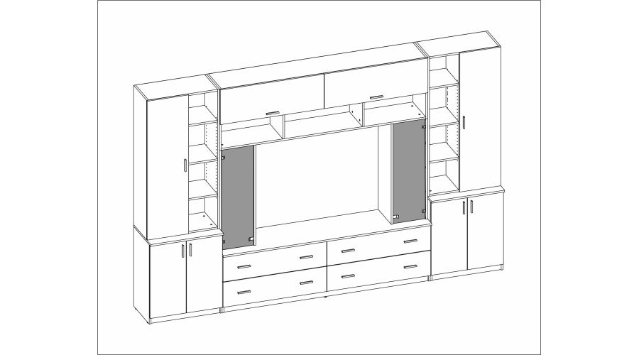 Spacious wall cabinet with open shelves, drawers and cabinets, 340 × 220 cm, Grand Natural Oak, MODENA - Image 7