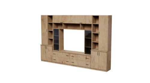 Spacious wall cabinet with open shelves, drawers and cabinets, 340 × 220 cm, Dab Lancelot – MODENA