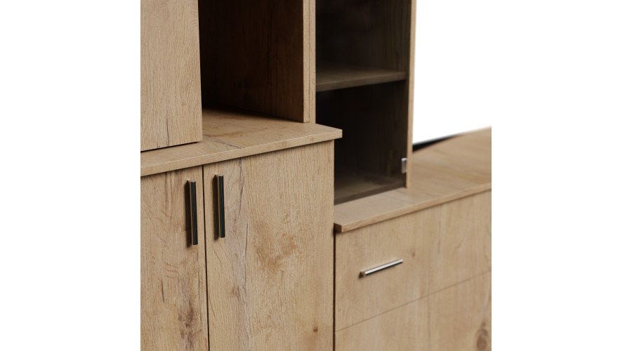 Spacious wall cabinet with open shelves, drawers and cabinets, 340 × 220 cm, Dab Lancelot – MODENA - Image 4